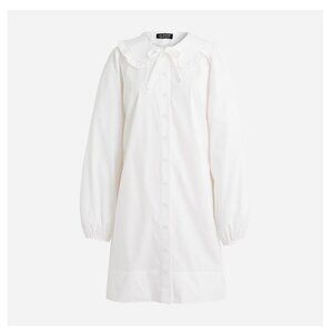 J. Crew Ruffle Collar Mini Shirt Dress in Cotton Poplin White M